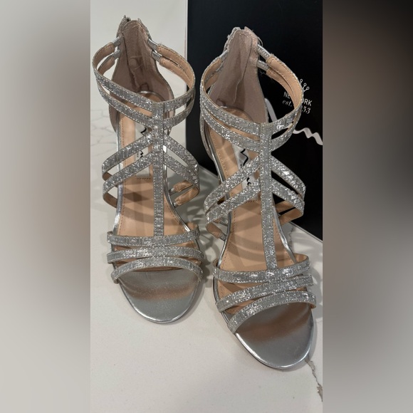 Nina Sparkling Silver Strappy Heels - Picture 2 of 9